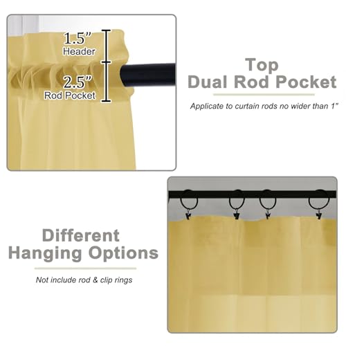 Sheer Curtains 84 Inches Long 2 Panels Set for Bedroom Living Room (Yellow / 42"W x 84"L (Pack of 2))