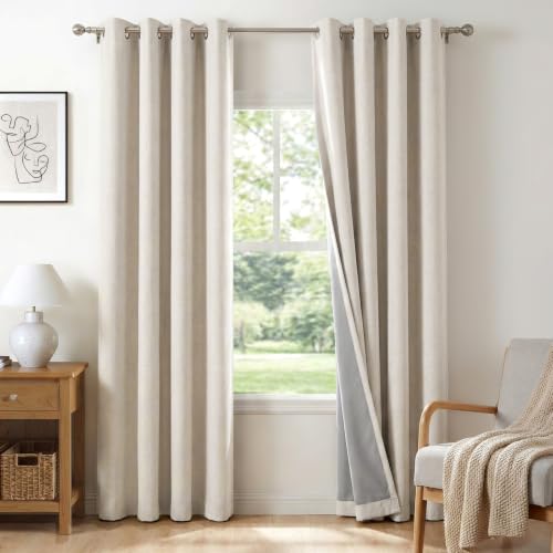 100% Blackout Linen Curtains 108 Inch Long 2 Panels Set (Alba | Beige / 50"W x 108"L (Pack of 2))