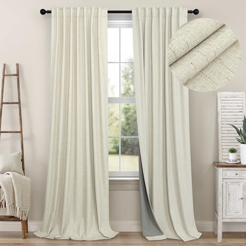 Living Room Curtains Ideas Modern Black Out Curtains for Bedroom Windows Treatments 84 Heat & Cold Blocking Drapes for Sliding Glass Door Back Tab 2 Panels Cottage Linen Textured Cream Beige (Cream Beige / 52"W x 84"L (Pack of 2))