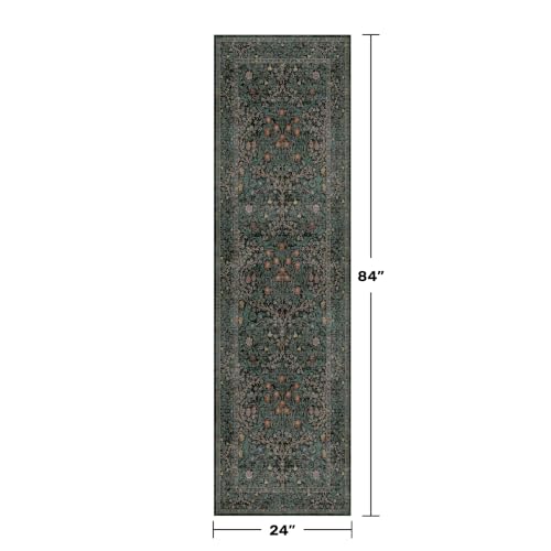 Dark Green 2x7 Long Washable Runner Rug Non Slip (Dark Green / Black / 2' x 7' (Runner))