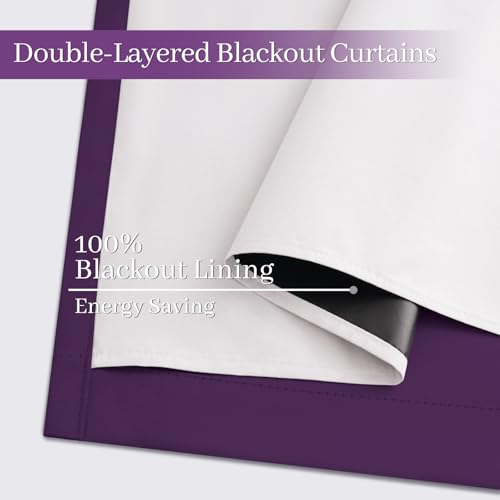 100% Blackout Curtains 52x84 inch Long Purple Window Drapes (Purple / 52"W x 84"L (Pack of 2))