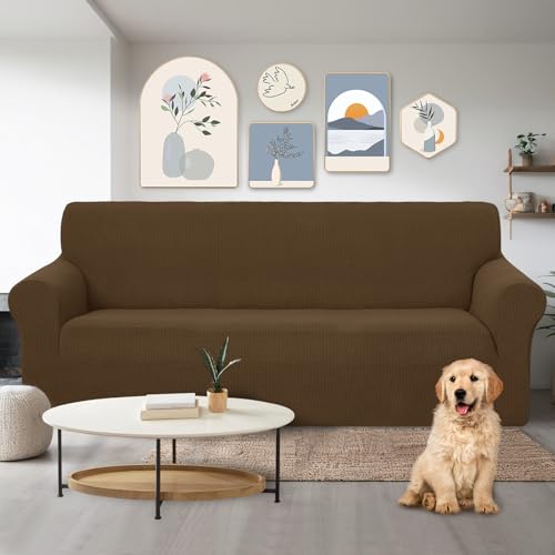 Stretch Couch Cover Slipcover for 3 Cushion Sofa (Brown / Sofa)