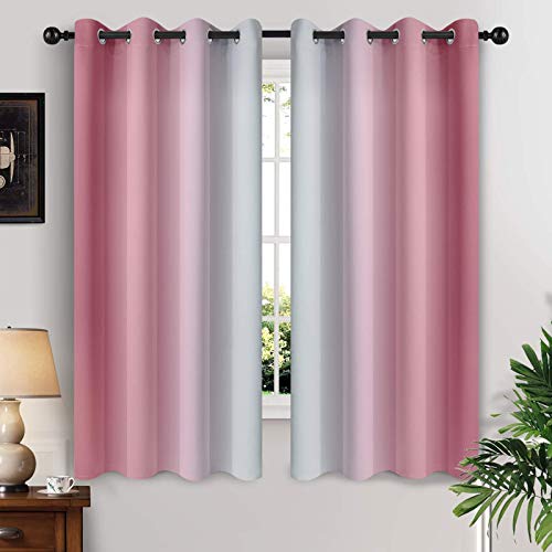 Ombre Curtains Pink and Greyish White for Living Room (52"W x 63"L (Pack of 2) / Pink)