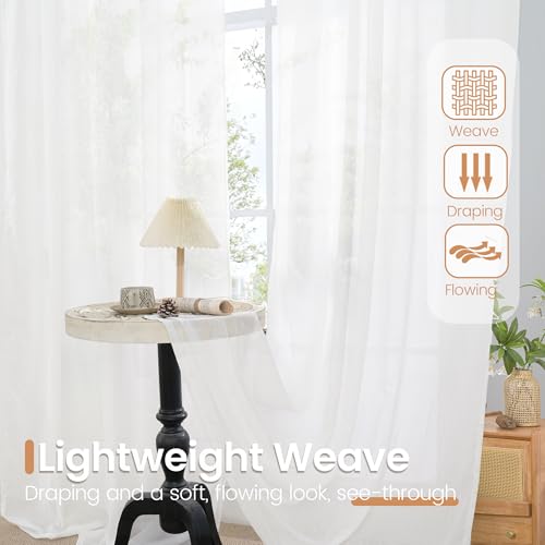 White Linen Cafe Curtains 36 Inch Length for Kitchen Window Over Sink (White / 42"W x 36"L (Pack of 2))