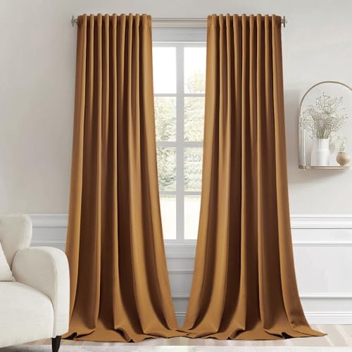 Golden Brown Back Tab Blackout Curtains 52x96 Inch Long 2 Panels Set (Golden Brown / 52"W x 96"L (Pack of 2))
