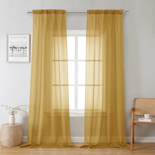 Sheer Gold Curtains 90 inches Long 2 Panels (Gold / 42"W x 90"L (Pack of 2))