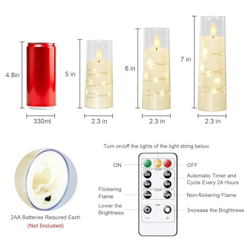 Flameless Battery Operated Pillar Candles with Remote Timer (3pcs-Ivory)
