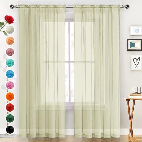 Basic Rod Pocket Sheer Voile Window Curtain Panels Sage Green 1 Pair 2 Panels 52 Width 72 Inch Long for Kitchen Bedroom Children Living Room Yard（Sage Green (Sage Green / 52"W x 72"L (Pack of 2))