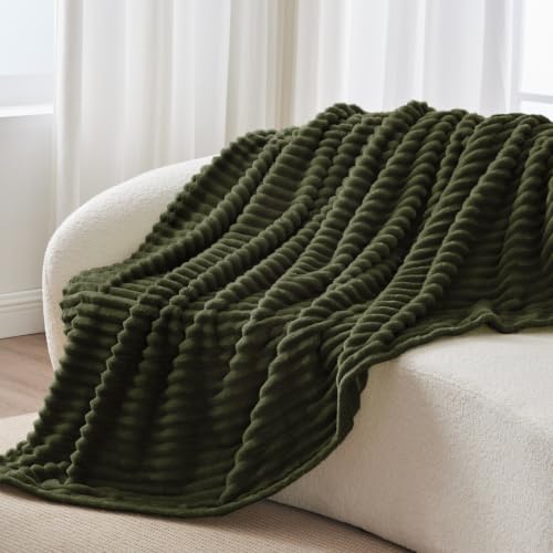 Ribbed Twin Blanket for Couch & Bed (Olive Green / Twin(60"x80"))