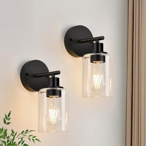 Set of 2 Wall Sconces for Bathroom (Matte Black / 1-light)