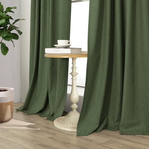 Olive Green Blackout Curtains 63 Inch Length 2 Panel for Boys Bedroom Kids Nursery Decorative Linen Room Darkening Grass Forest Green Curtains Sound Draft Cold Heat Light Blocking Retro Vintage (Olive Green / 52"W x 63"L (Pack of 2))