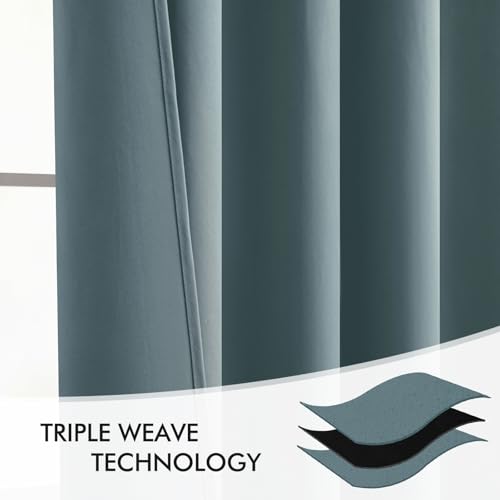 Greyish Blue Back Tab Blackout Curtains 52x108 Inch Long 2 Panel Set (Greyish Blue / 52"W x 108"L (Pack of 2))