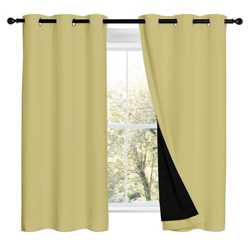 Paler Yellow 100% Blackout Curtains 2 Panels with Black Liners (Paler Yellow / 42"W x 54"L (Pack of 2))