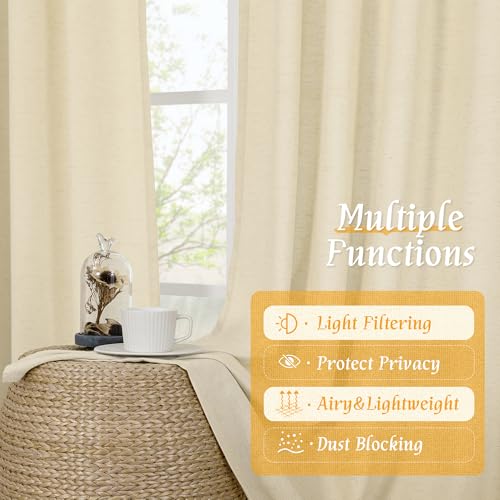 Light Filtering 72 Inch Linen Curtains for Living Room 2 Panels (Beige-1 / 52"W x 72"L (Pack of 2))