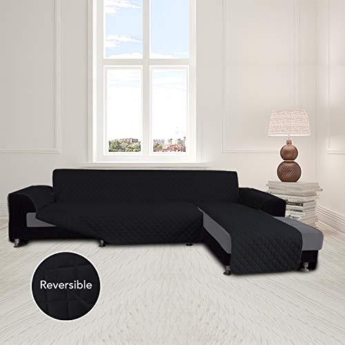 Reversible L Shape Sectional Couch Cover (X-Large / Black/Black)