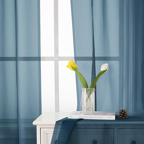 Dusty Blue Sheer Curtains 54 Inch Length 2 Panels (Dusty Blue / 40"W x 54"L (Pack of 2))