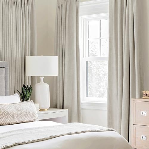 100% Blackout Linen Curtains for Bedroom 52x108 Inches Cobblestone (Cobblestone / 52"W x 108"L (Pack of 2))