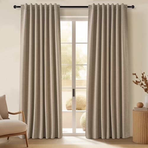 Dark Flax 78 Inch Long Curtains for Sliding Door Closet Doors 100% Blackout Curtains for Living Room Bedroom Back Tab Pleated Heat Blocking Insulated Drapes Heat (Dark Flax / 52"W x 78"L (Pack of 2))