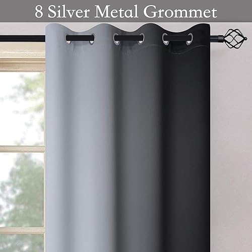 Ombre Black to Grey White Curtains for Living Room 70Wx84L (70"W x 84"L (Pack of 2) / Black)