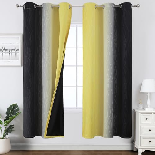 Black and Yellow Ombre Blackout Curtains 72 Inches Long (Black and Yellow / 42"W x 72"L (Pack of 2))