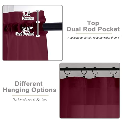 Burgundy Sheer Curtains for Bedroom Living Room 54 Inch Length 2 Panels Set (Burgundy / 42"W x 54"L (Pack of 2))