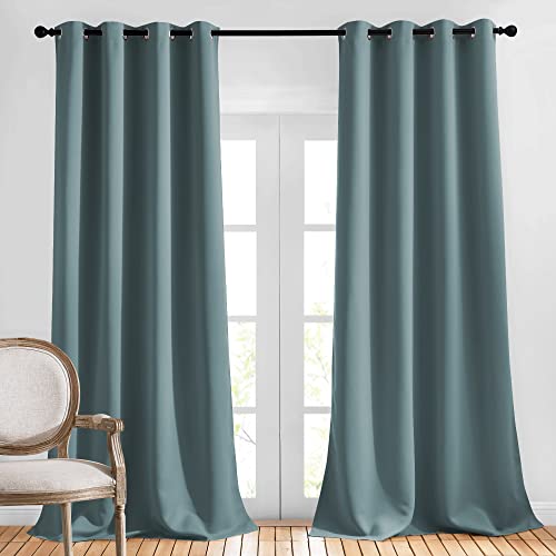 Bedroom Blackout Long Curtains 120 Length (Greyish Blue / 52"W x 120"L (Pack of 2))