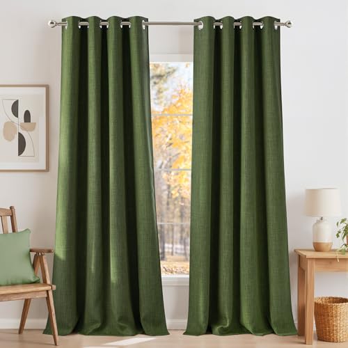 Faux Linen Froest Green Blackout Curtains 84 inches Long for Living Room (Linen Froest Green / 52"W x 84"L (Pack of 2))