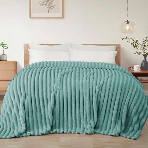 Striped Twin Size Fleece Blanket for Bed (Celadon / Twin ( 60x80 IN ))