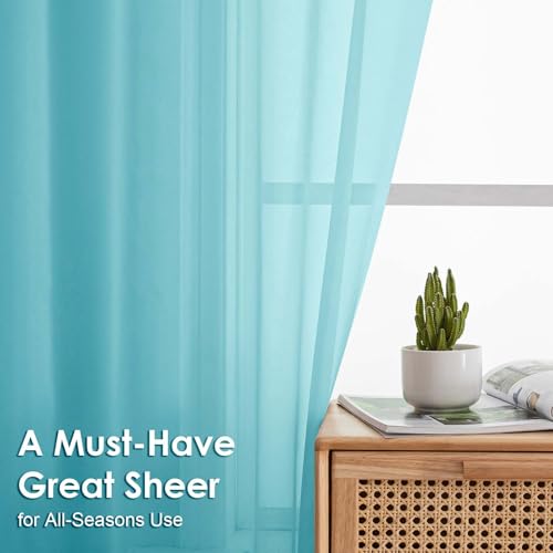 Sheer Curtains 84 Inches Long 2 Panels Set (Aqua / 42"W x 84"L (Pack of 2))