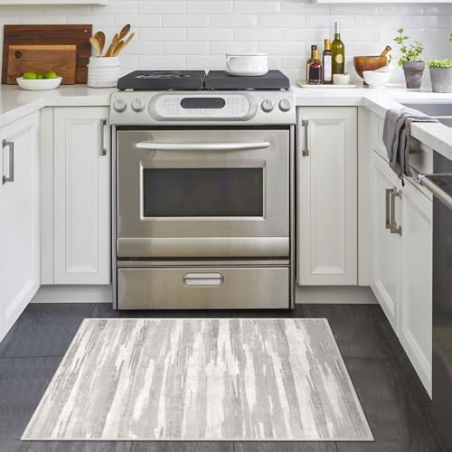 Abstract 2x3 Area Rug Small Washable Entryway Rug Non Slip Door Mat (Soft Beige and Light Gray / 2' x 3' (Rectangular))