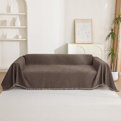 Loveseat Cover Deep Chocolate Couch Cover Sectional Couch Covers for 2 Cushion Couch Sofa Thick Universal Chenille Sofa Cover with Tassel Durable Furniture Protector for Dogs 91" x 118" (91" x 118" / Tassels Edge-deep Chocolate)