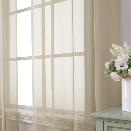 Taupe Sheer Curtains 54 Inches Long 2 Panels Set (42"W x 54"L (Pack of 2) / Taupe)