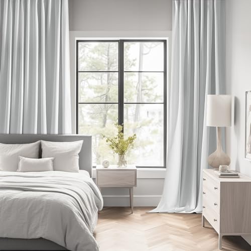 Greyish White Back Tab Blackout Curtains 52x120 Inch Long 2 Panels (Greyish White / 52"W x 120"L (Pack of 2))