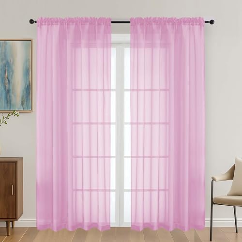 Light Pink Sheer Curtains 72 Inches Long 2 Panels Set (Light Pink / 59"W x 72"L (Pack of 2))