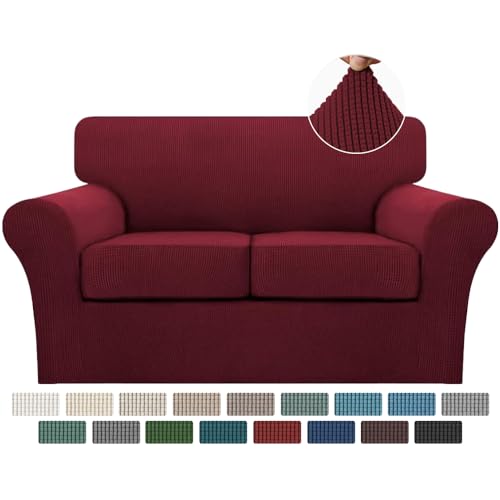 3 Piece Sofa Covers for 2 Cushion Couch Sofa Slipcover Soft Couch Cover for Dogs (Loveseat (2 Cushion) / Burgundy)