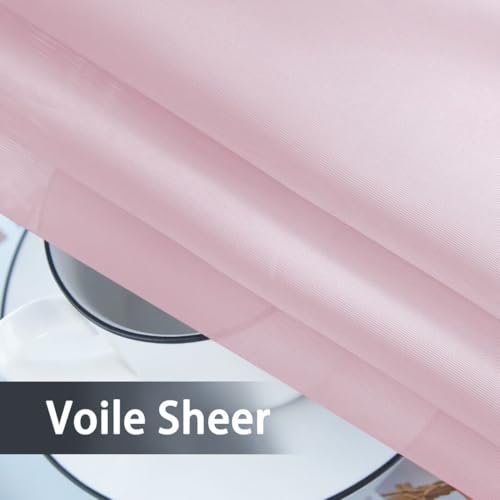 Solid Sheer Rod Pocket Curtain Voile Draperies 2 Panels White Beige Black Grey Coffee 52 Inch Width 45 Inch Long 1 Pair for Kitchen Bedroom Children Living Room Yard (Light Pink / 52"W x 45"L (Pack of 2))