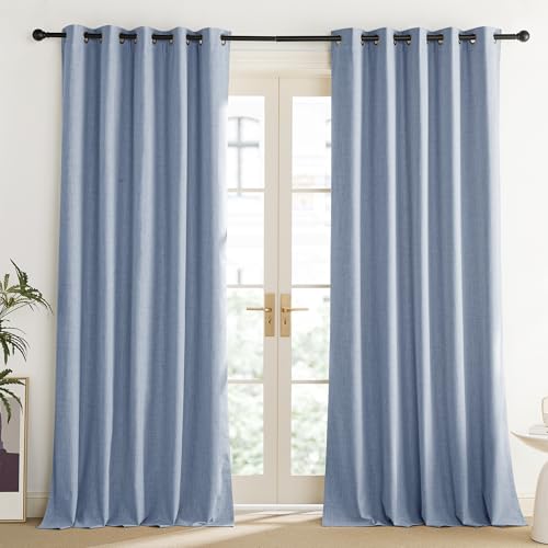 Stone Blue Vintage Linen 100% Blackout Curtains for Living Room (62"W x 84"L (Pack of 2) / Stone Blue)