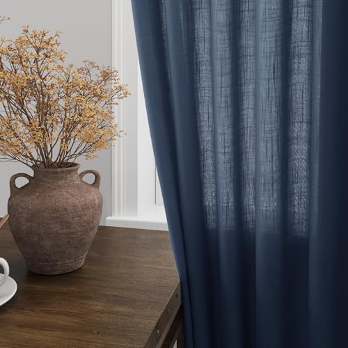 Denim Blue Linen Curtains 90 Inch Long 2 Panels Set for Bedroom Living Room Denim Blue Linen Textured Window Drapes Semi Sheer Light Filtering Rod Pocket Back Tab Farmhouse Curtain 52x90 (52"W x 90"L (Pack of 2) / Denim Blue)
