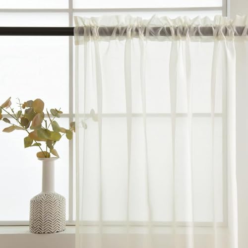 Ivory Sheer Curtains 4 Panels Rod Pocket Semi (Ivory / 52"W x 54"L (Pack of 4))