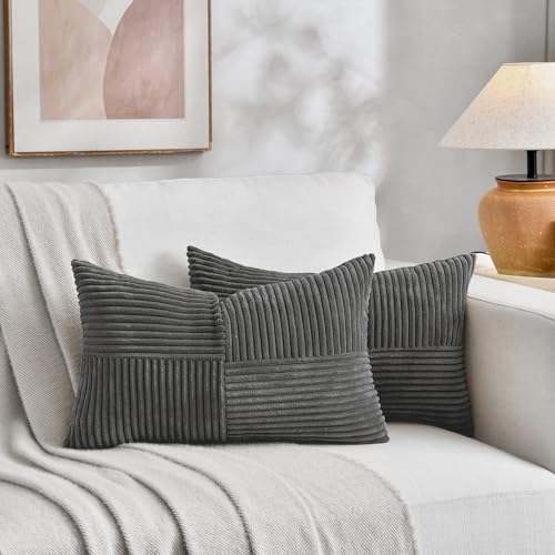 2 Packs Dark Gray Lumbar Decorative Throw Pillow Covers 20x28 Inch for Living Room Couch Bed Sofa (Dark Gray / 28" x 20" (Pack of 2))