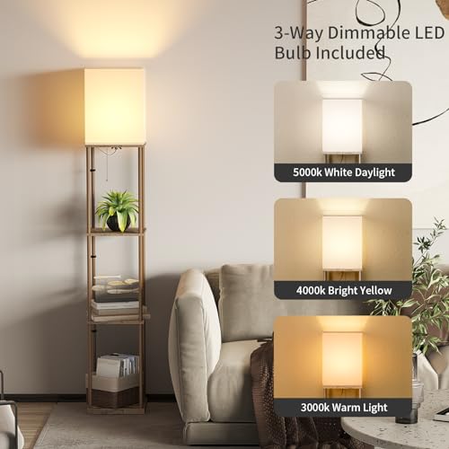 Floor Lamp with Shelves (Withered-leaf Square / 4-Tier)