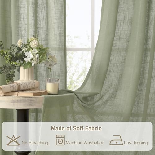 Sage Green Linen Curtains for Living Room 80 Inch Length 2 Panels (34"W x 80"L (Pack of 2) / Sage Green)