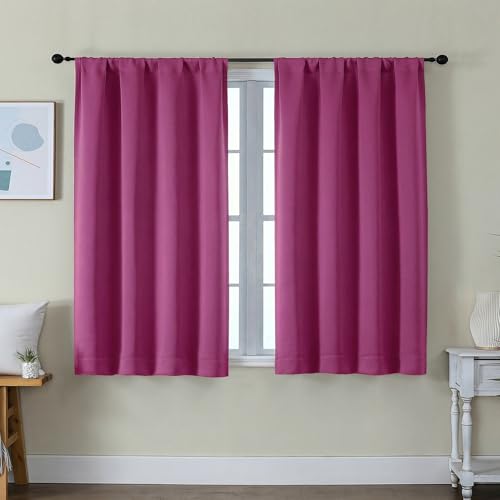 Ava Hot Pink Short Blackout Curtains for Bedroom 45 Inches Long 2 Panels Set (Hot Pink / 40"W x 45"L (Pack of 2))