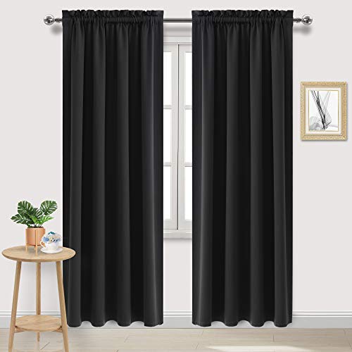 Blackout Curtains for Bedroom Living Room 52 x 84 Inch Long Black (Black / 52"W x 84"L (Pack of 2))