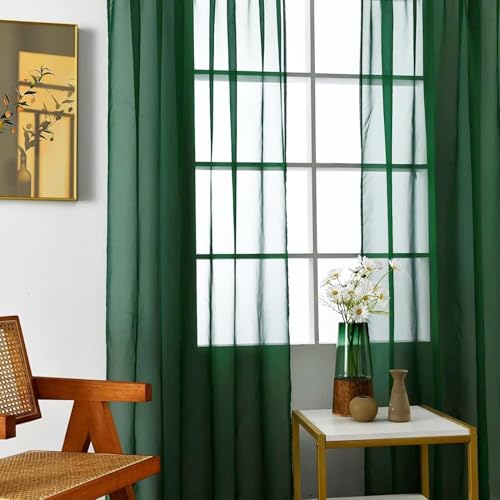 Basic Rod Pocket Sheer Voile Window Curtain Panels Foliage Green 1 Pair 2 Panels 52 Width 36 Inch Long for Kitchen Bedroom Children Living Room Yard（Foliage Green (Foliage Green / 52"W x 36"L (Pack of 2))