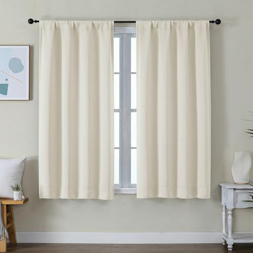 Ava Light Beige Short Light Filtering Curtains for Bedroom 54 Inches Long 2 Panels Set (Light Beige / 40"W x 54"L (Pack of 2))