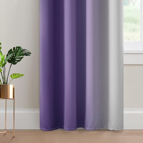 Ombre Curtains Lavender Purple and Greyish White for Living Room 84 (52"W x 84"L (Pack of 2) / Lavender Purple)