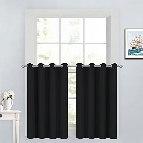 Black Room Darkening Window Curtains 52x36 Inch for Kitchen (Black / 52"W x 36"L (Pack of 2))