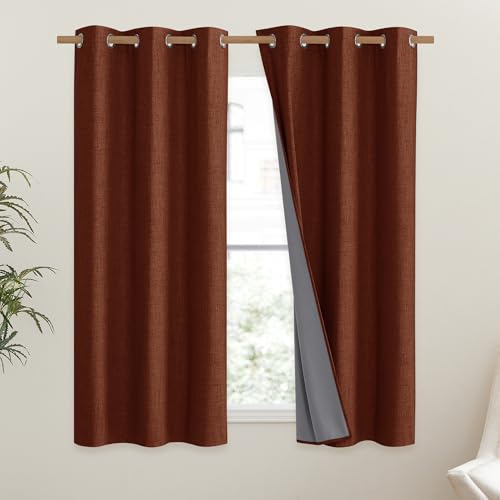 100% Absolutely Blackout Linen Curtains with Thermal Insulated Liner (42"W x 54"L (Pack of 2) / Burnt Orange)