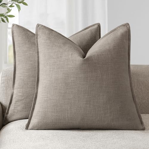 Linen Solid Decorative Throw Pillow Covers 26x26 Inch Brown Tan (26" x 26" (Pack of 2) / Dune)